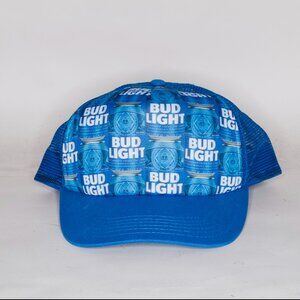 Bud Light Beer Hat Men OSFM Blue Snapback Mesh Trucker Style